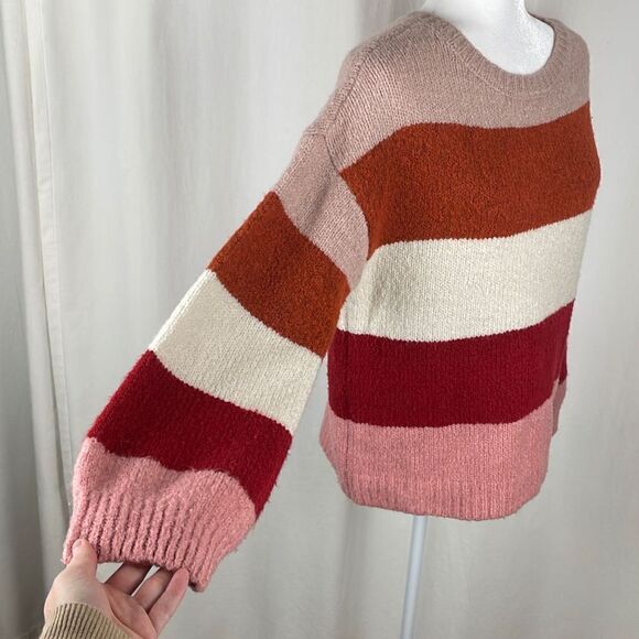 a.n.a. Wide Striped Balloon Sleeve Sweater Blush Rust Cream Maroon Pink sz PL Pe - Picture 2 of 4
